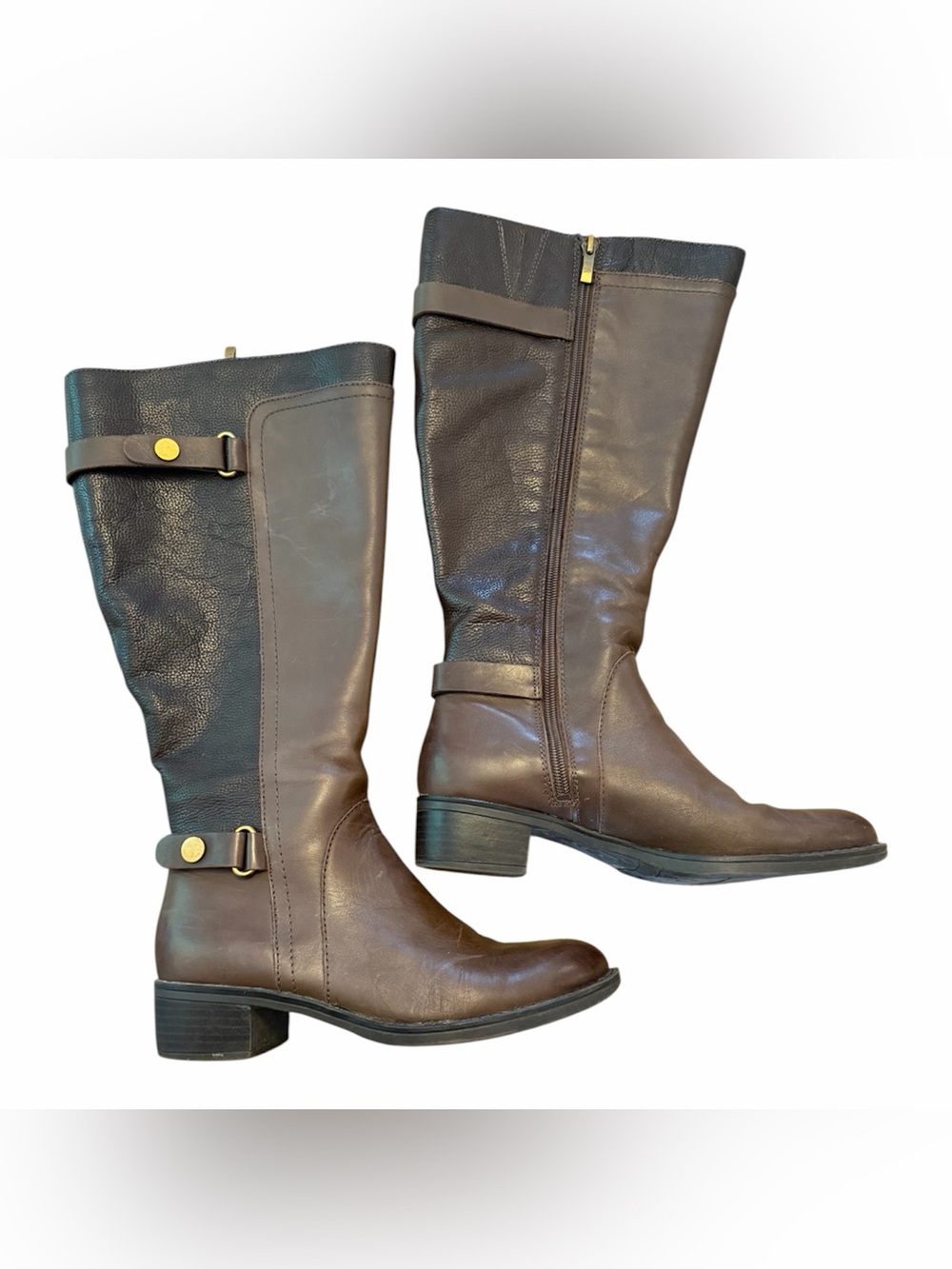 Franco Sarto Carta Brown Leather Zip Knee High Riding Boots Size 6.5 WIDE CALF